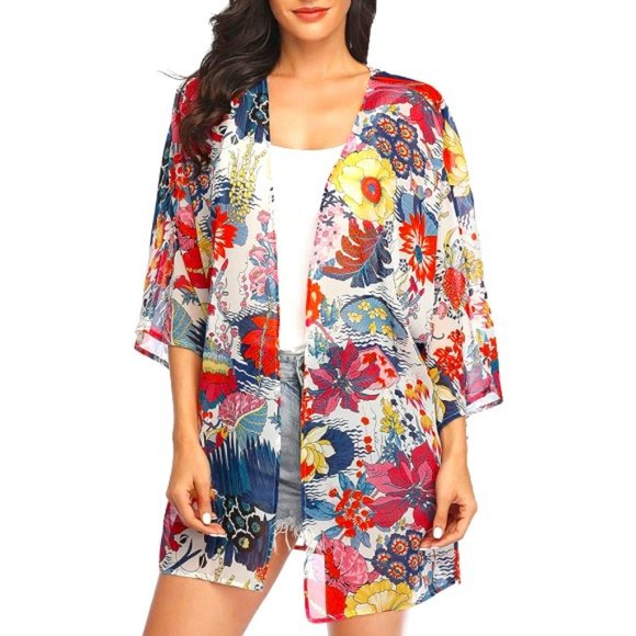 Loose Tops Half Sleeve Shawl Chiffon Cardigan Blouses Casual Beach - Picture 1 of 5